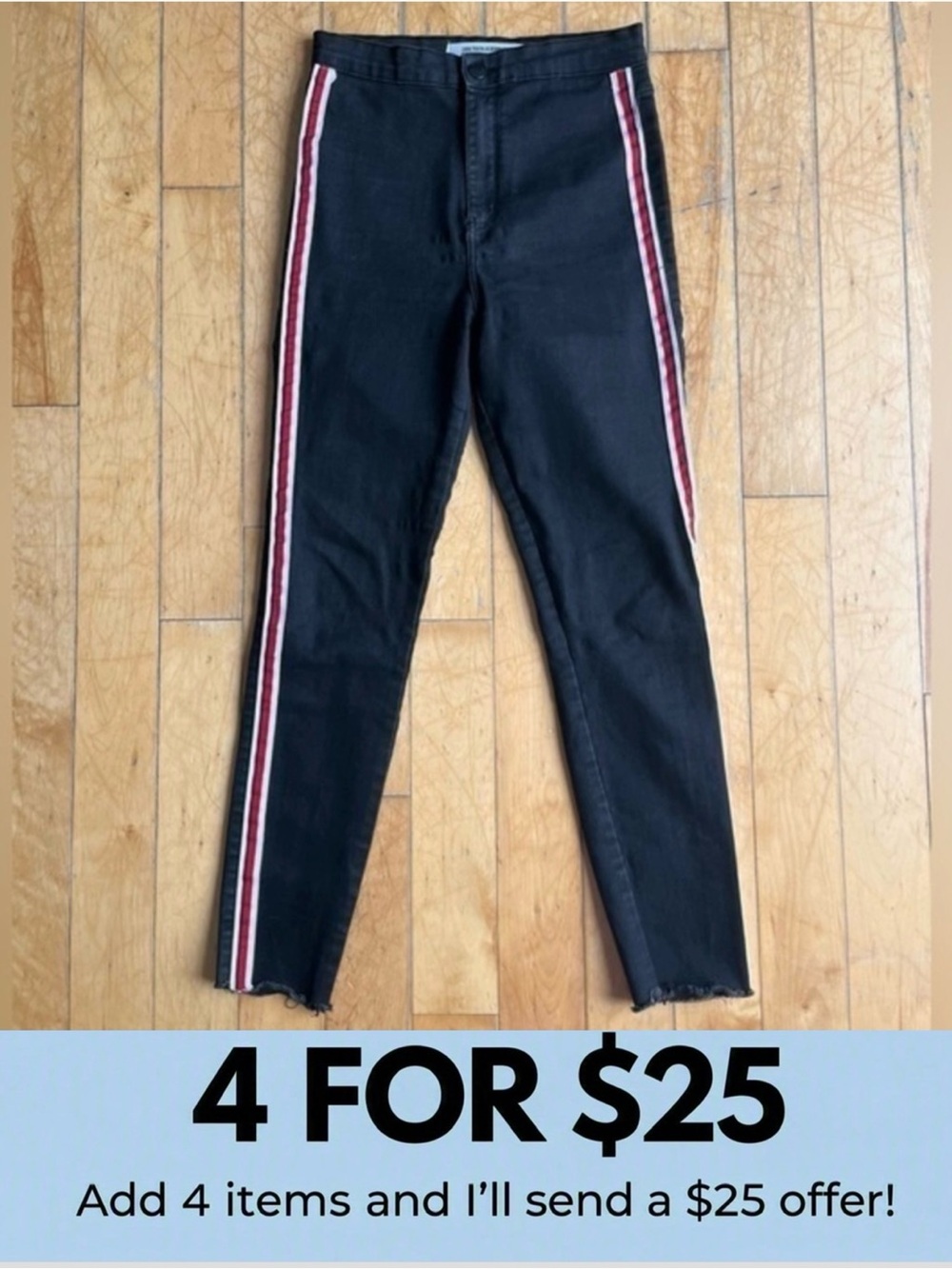 Zara Trafaluc Black Jeans with Red and White Stripes Size 6
